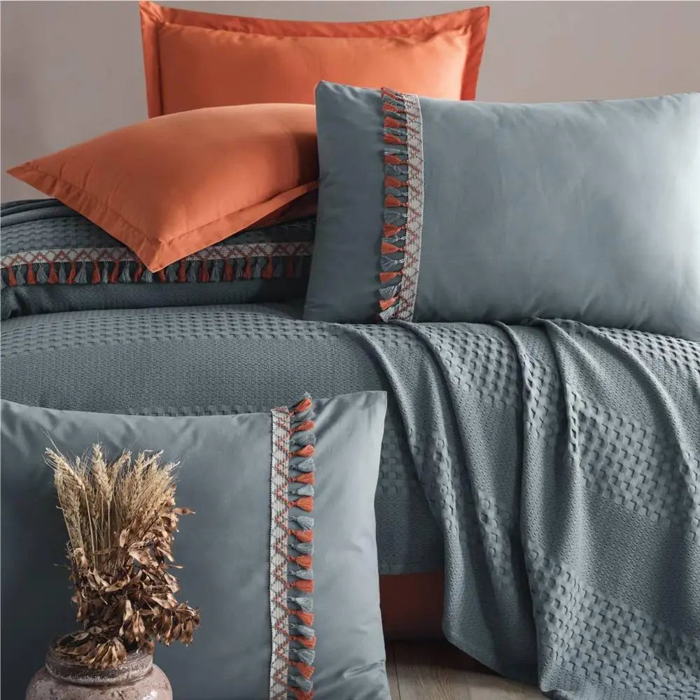 Clasy Pique Double Bohemline V1 Gray Duvet Cover Set