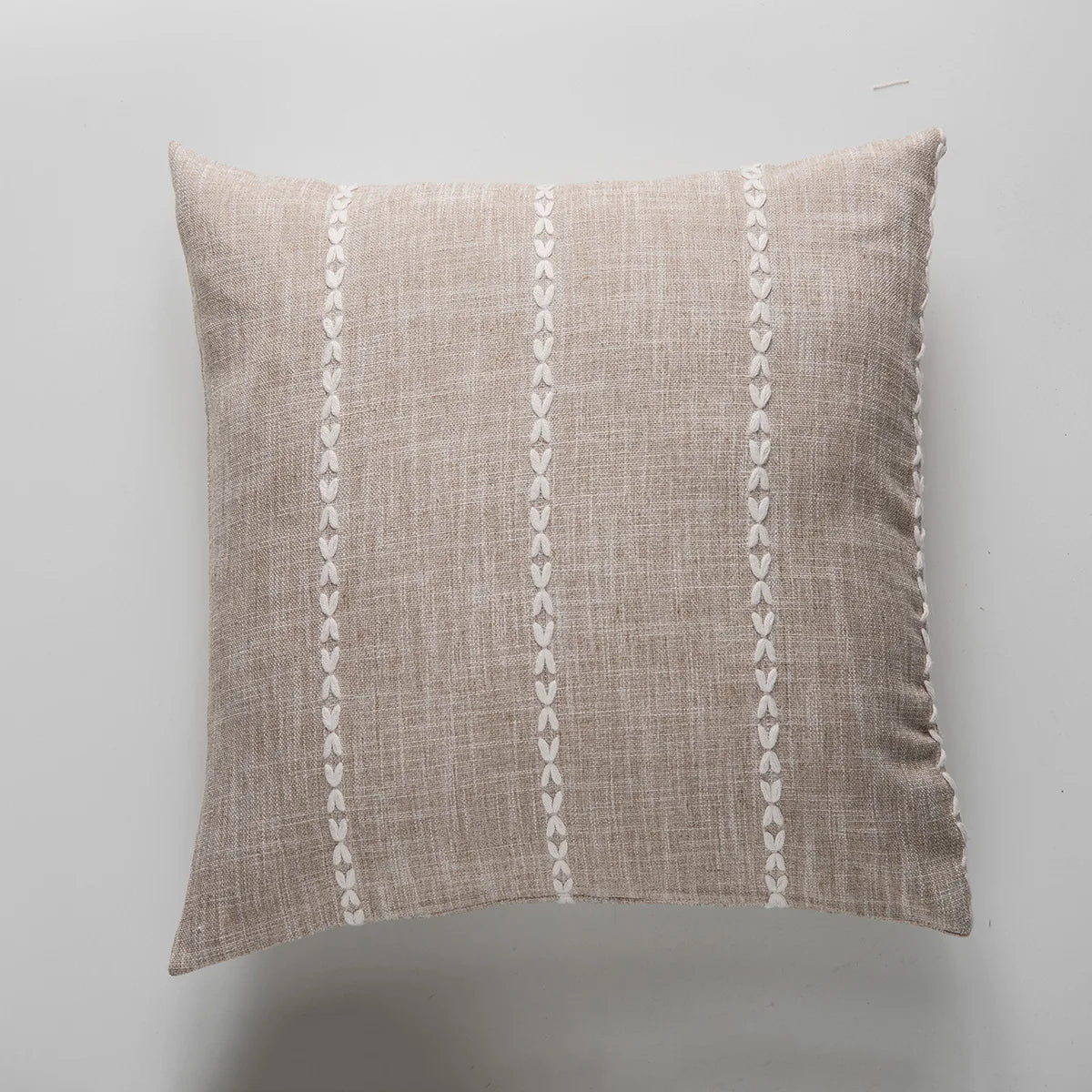Simple Plaid Cushion Cover Brown Grey Embroidery Stripe Cotton Linen Pillow Cover
