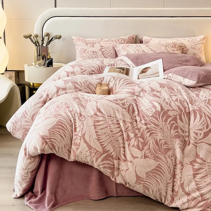 Four-piece Set Autumn and Winter Carved Coral Fleece Warm Quilt Cover Bedding