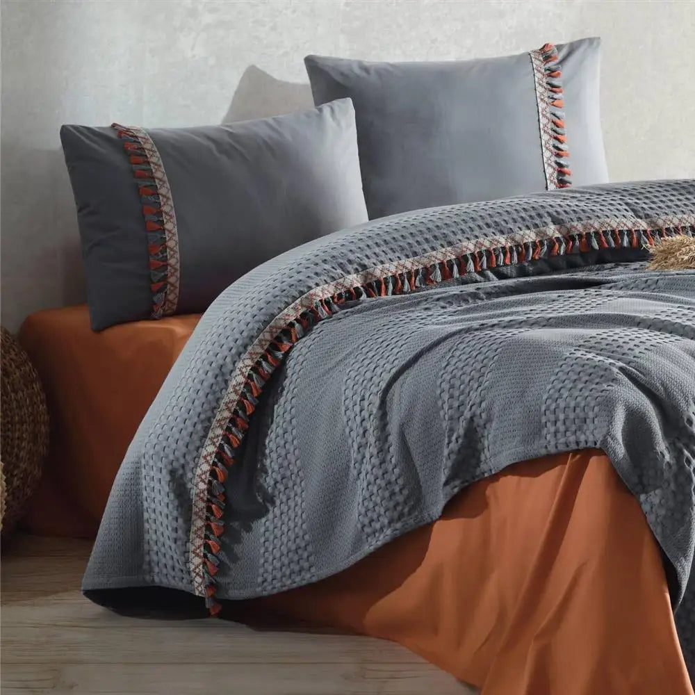 Clasy Pique Double Bohemline V1 Gray Duvet Cover Set