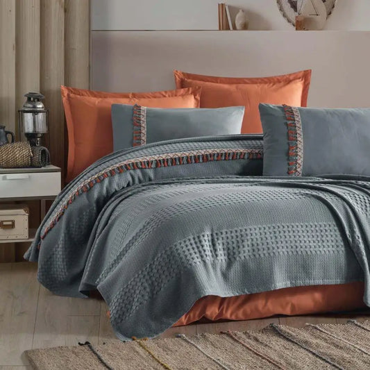 Clasy Pique Double Bohemline V1 Gray Duvet Cover Set