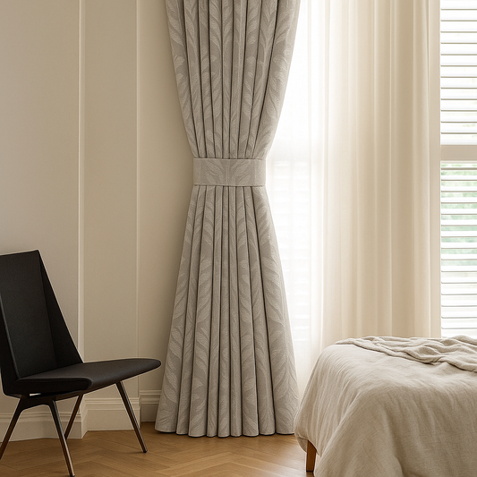 Luxury Cotton-Linen Jacquard Leaf-Pattern Curtains – Custom Sizes, Blackout or Light-Filtering