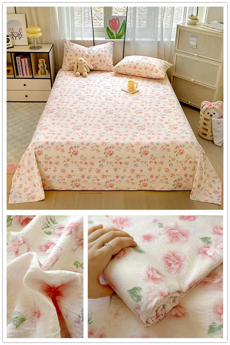 Flower Print Bed Sheet Single/Double/Queen/King Size Flat Sheets Adults Kids Room Soft Bed Linen sabanas (Pillowcase Need Order)