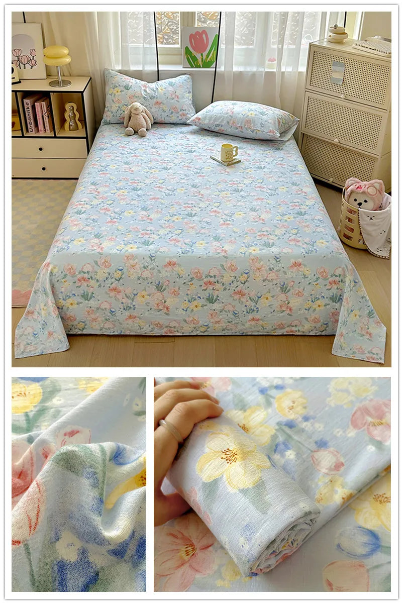 Flower Print Bed Sheet Single/Double/Queen/King Size Flat Sheets Adults Kids Room Soft Bed Linen sabanas (Pillowcase Need Order)