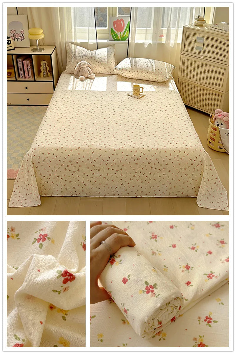 Flower Print Bed Sheet Single/Double/Queen/King Size Flat Sheets Adults Kids Room Soft Bed Linen sabanas (Pillowcase Need Order)