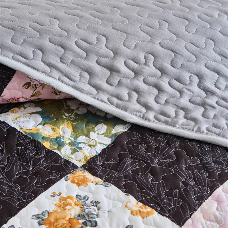 Quilted Bedspread Set,Soft Microfibe Bed Cover+Pillowcase,American Flower Patchwork,Mattress Topper Sheet King cama solteiro
