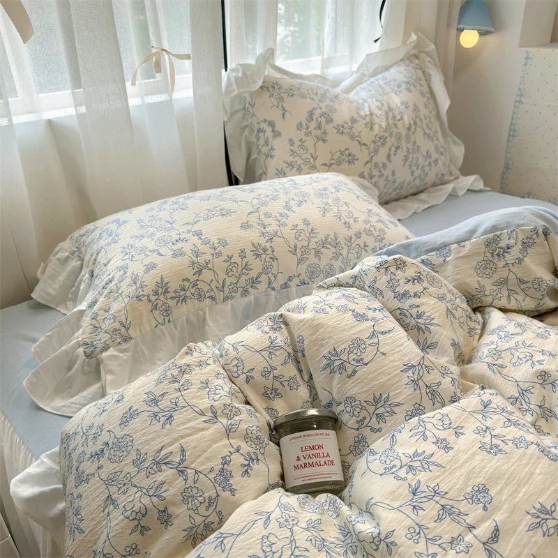 Korean Style Bedding Set with Pillowcase bed sheet Full Size Bed Linen Duvet Cover Set