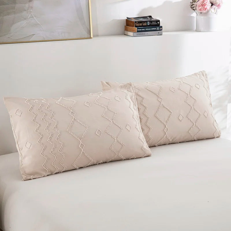 Beige Duvet Cover, Boho Tufted Microfiber Bedding Set.
