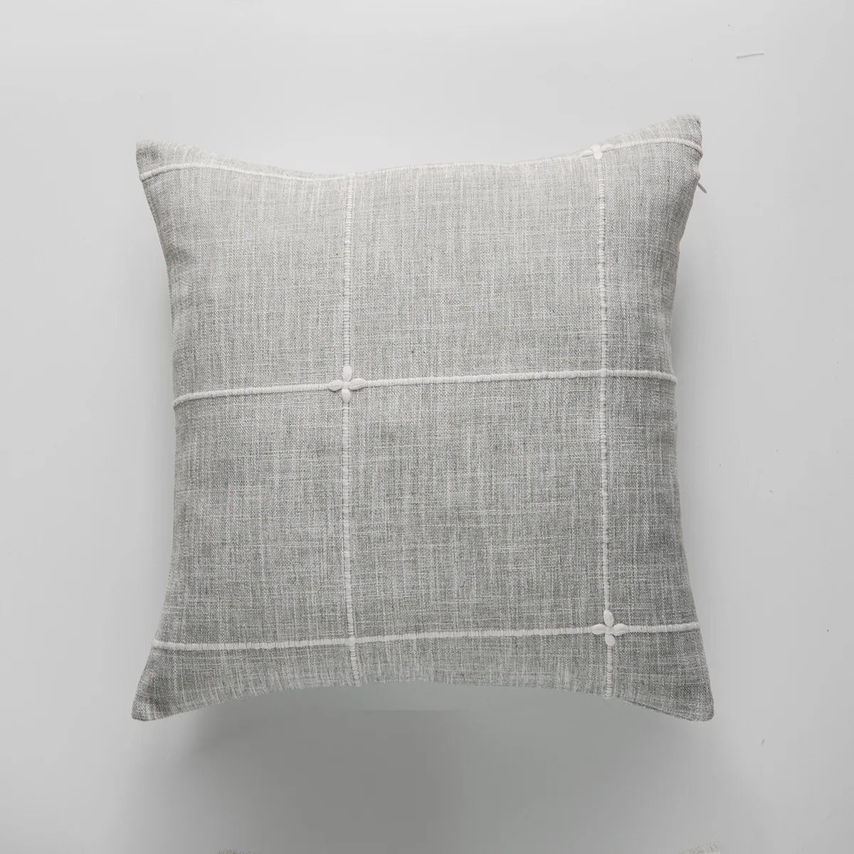 Simple Plaid Cushion Cover Brown Grey Embroidery Stripe Cotton Linen Pillow Cover