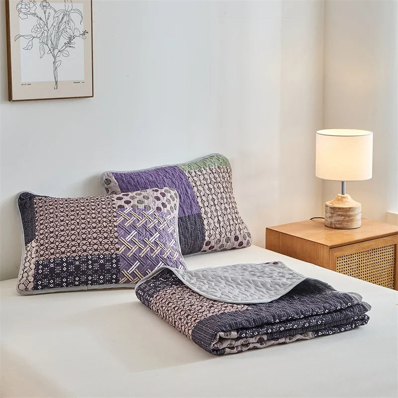 Quilted Bedspread Set,Soft Microfibe Bed Cover+Pillowcase,American Flower Patchwork,Mattress Topper Sheet King cama solteiro