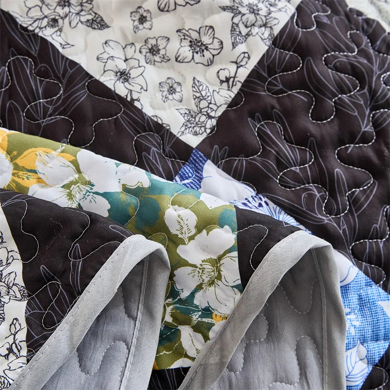Quilted Bedspread Set,Soft Microfibe Bed Cover+Pillowcase,American Flower Patchwork,Mattress Topper Sheet King cama solteiro