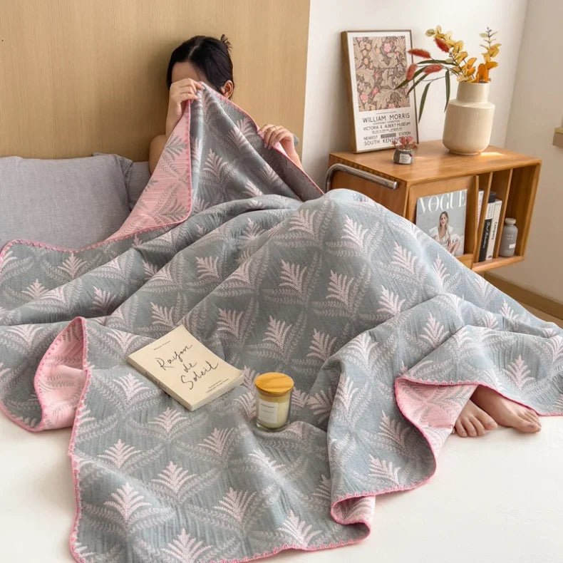 Cotton three-layer yarn towel quilt pure cotton office lunch break blanket sofa cover blanket shawl blanket Xia Liang quilt