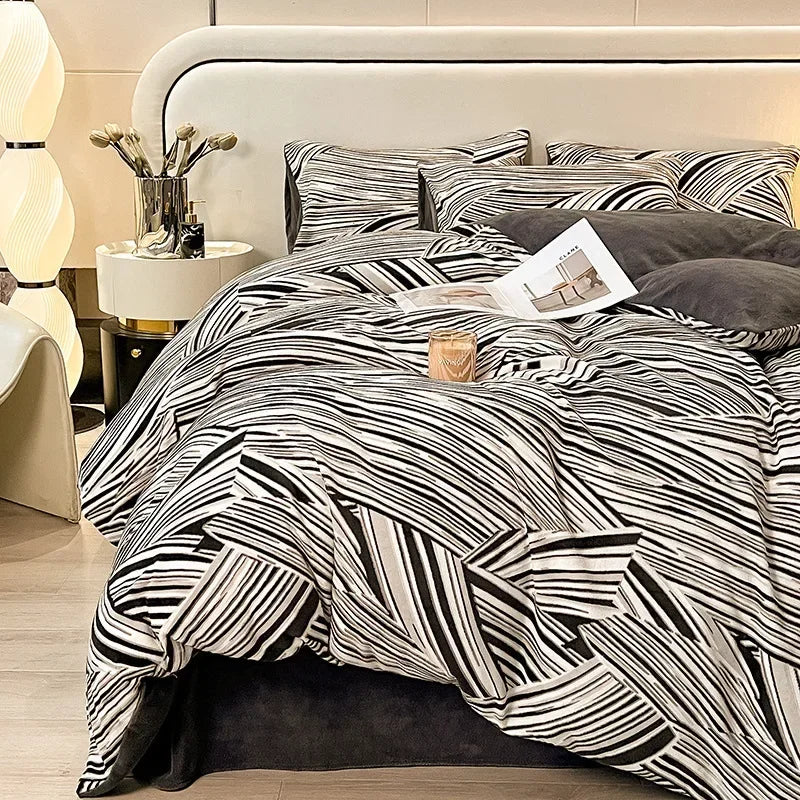 Four-piece Set Autumn and Winter Carved Coral Fleece Warm Quilt Cover Bedding