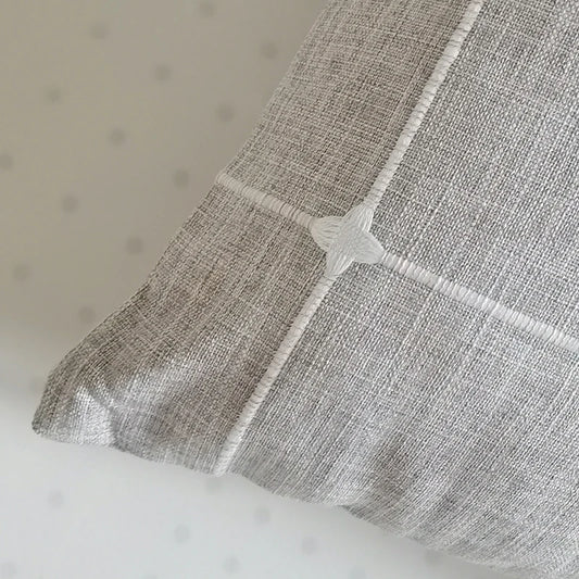 Simple Plaid Cushion Cover Brown Grey Embroidery Stripe Cotton Linen Pillow Cover