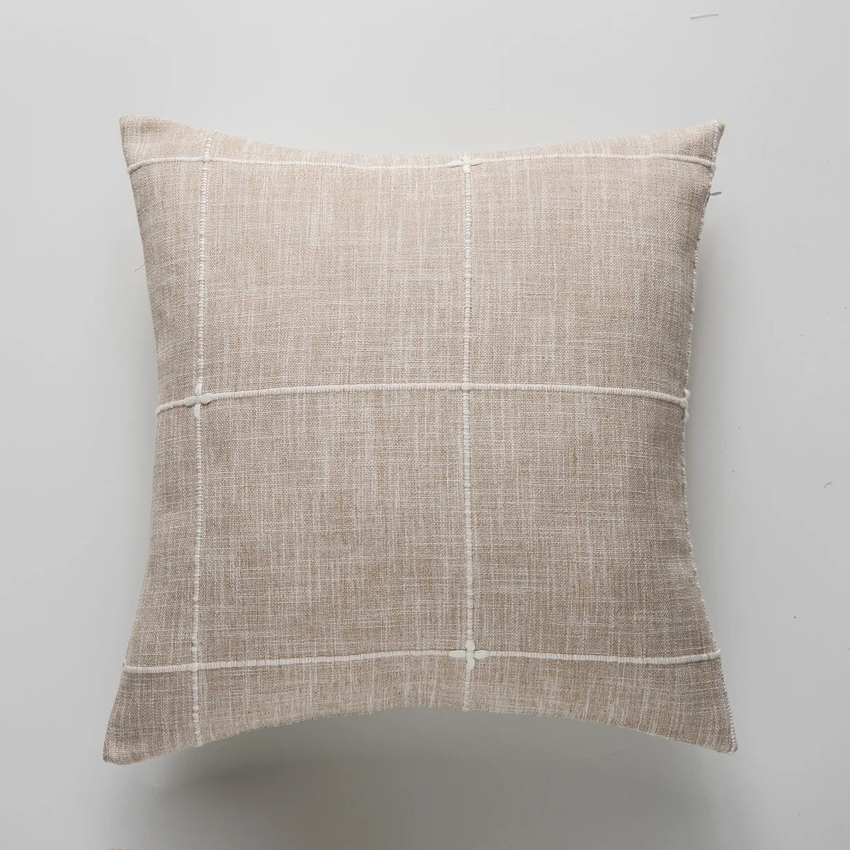 Simple Plaid Cushion Cover Brown Grey Embroidery Stripe Cotton Linen Pillow Cover