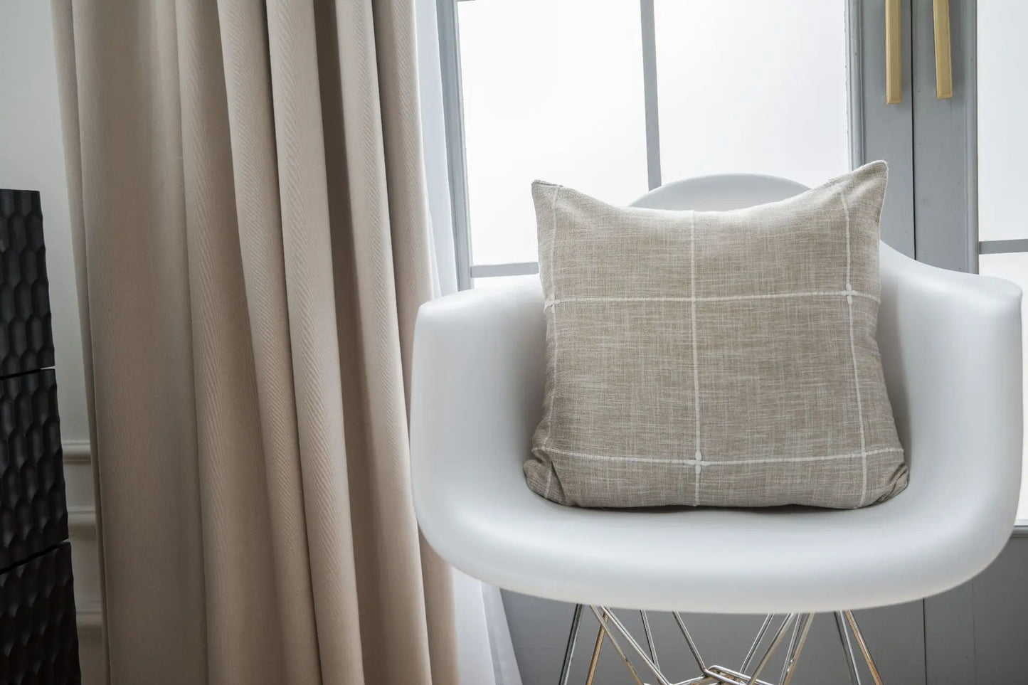 Simple Plaid Cushion Cover Brown Grey Embroidery Stripe Cotton Linen Pillow Cover