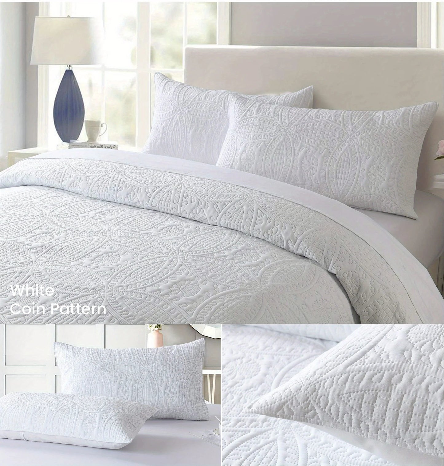 Quilt Bedding Set, Soft Quilt Bedspread Coverlet with Pillow shams, coin Pattern quilt