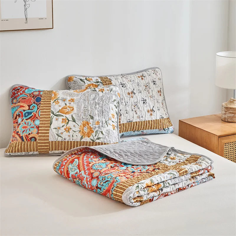 Quilted Bedspread Set,Soft Microfibe Bed Cover+Pillowcase,American Flower Patchwork,Mattress Topper Sheet King cama solteiro