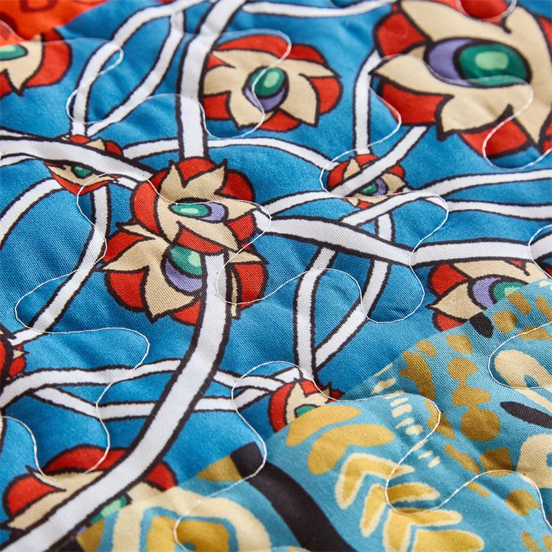 Quilted Bedspread Set,Soft Microfibe Bed Cover+Pillowcase,American Flower Patchwork,Mattress Topper Sheet King cama solteiro