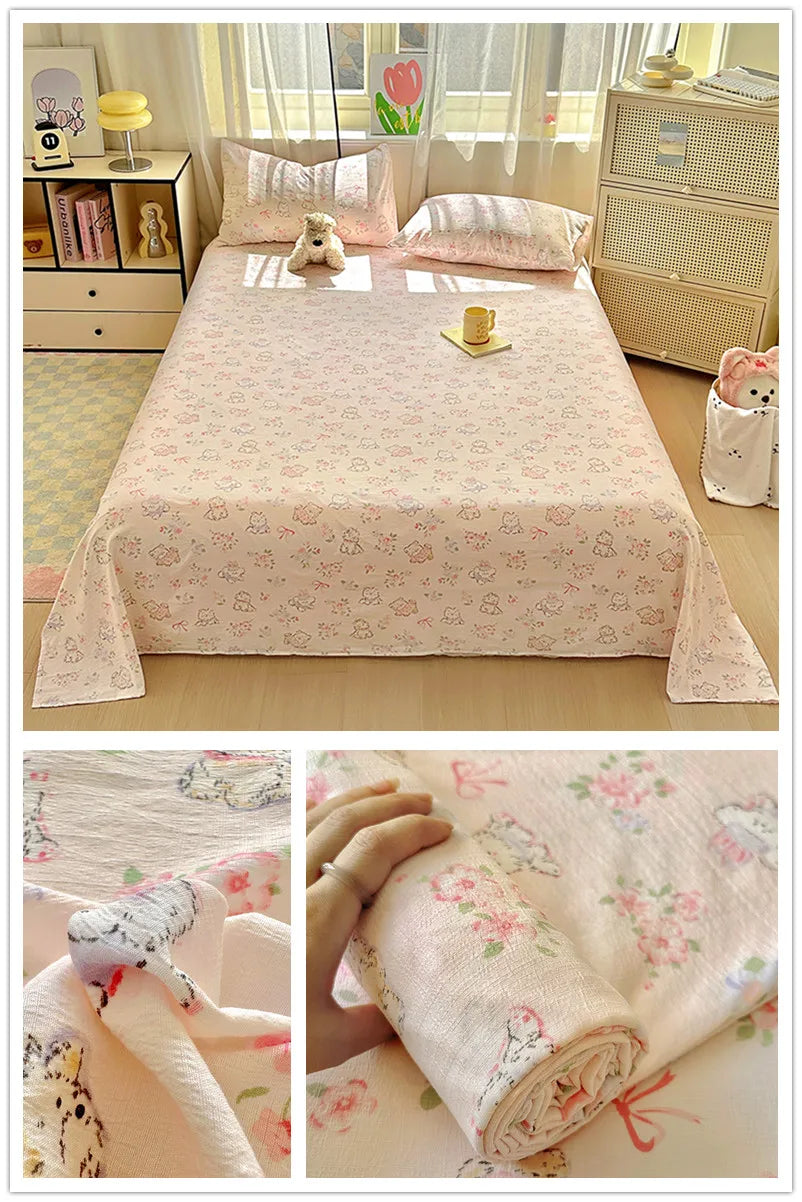 Flower Print Bed Sheet Single/Double/Queen/King Size Flat Sheets Adults Kids Room Soft Bed Linen sabanas (Pillowcase Need Order)