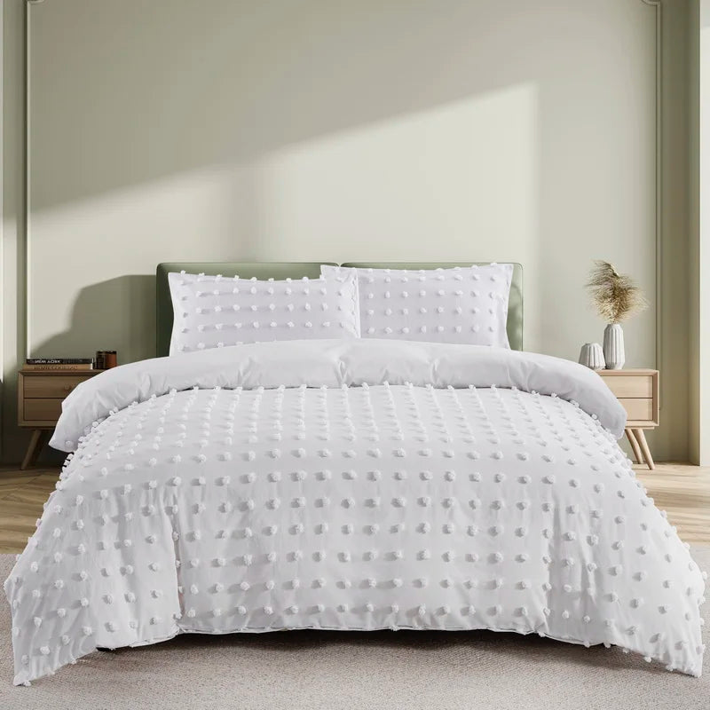 Beige Duvet Cover, Boho Tufted Microfiber Bedding Set.