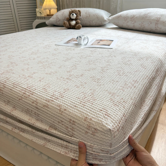 3PCS Waffle Floral Bed Sheets Set Cotton Fitted Sheet Non Slip Bedspread Mattress Cover Double Bed Sheet Christmas Gift Decor