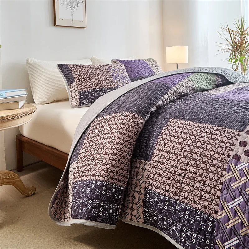 Quilted Bedspread Set,Soft Microfibe Bed Cover+Pillowcase,American Flower Patchwork,Mattress Topper Sheet King cama solteiro