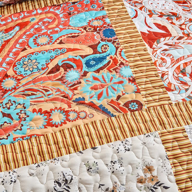 Quilted Bedspread Set,Soft Microfibe Bed Cover+Pillowcase,American Flower Patchwork,Mattress Topper Sheet King cama solteiro