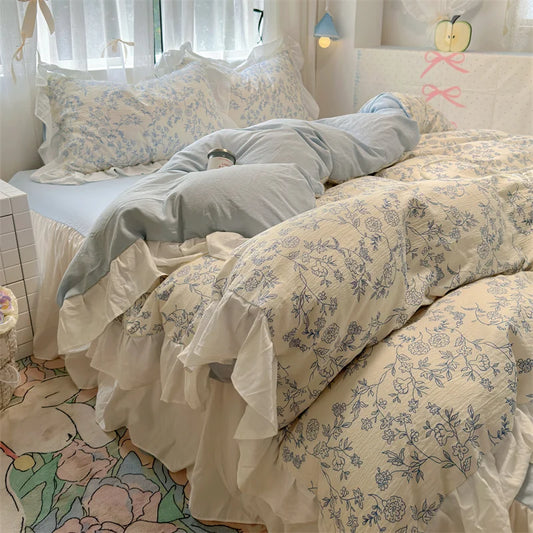 Korean Style Bedding Set with Pillowcase bed sheet Full Size Bed Linen Duvet Cover Set