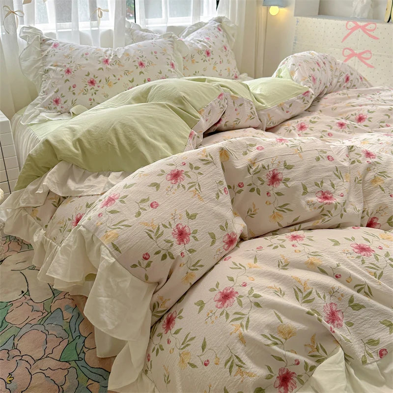 Korean Style Bedding Set with Pillowcase bed sheet Full Size Bed Linen Duvet Cover Set