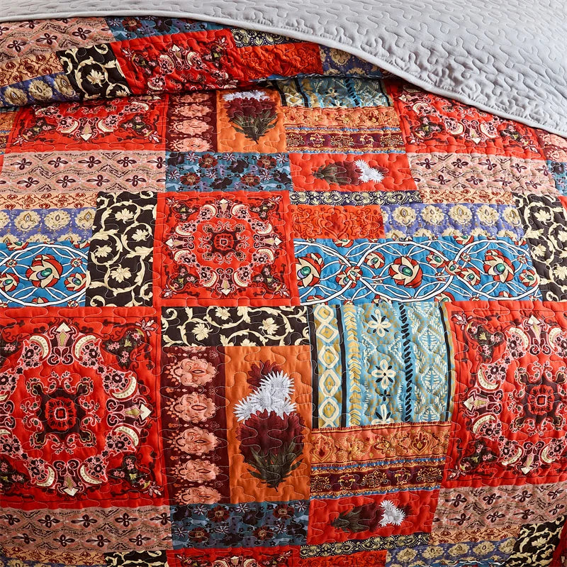 Quilted Bedspread Set,Soft Microfibe Bed Cover+Pillowcase,American Flower Patchwork,Mattress Topper Sheet King cama solteiro