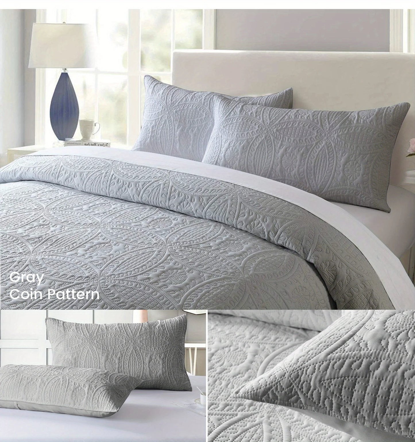 Quilt Bedding Set, Soft Quilt Bedspread Coverlet with Pillow shams, coin Pattern quilt