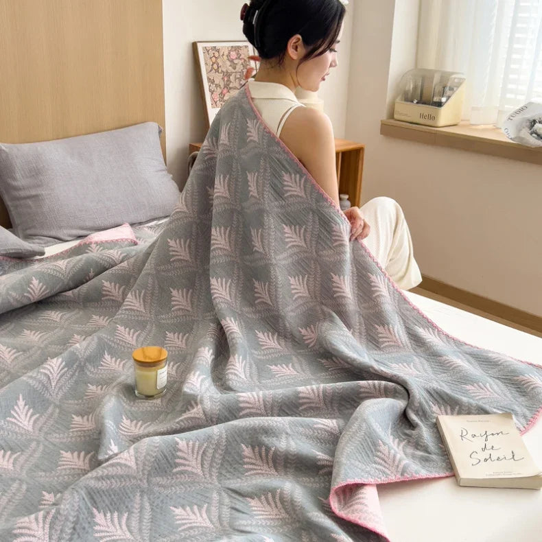 Cotton three-layer yarn towel quilt pure cotton office lunch break blanket sofa cover blanket shawl blanket Xia Liang quilt