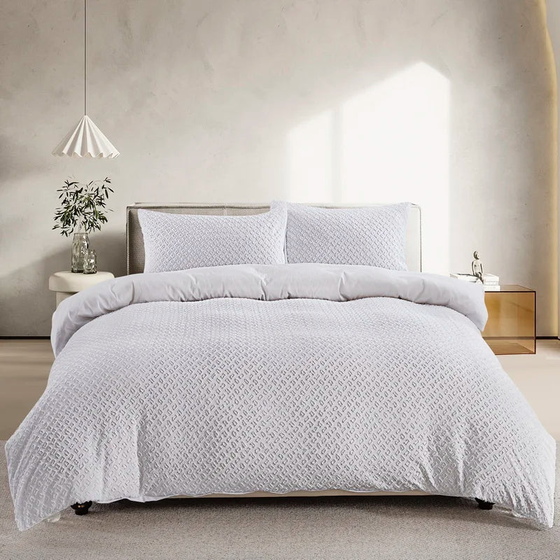 Beige Duvet Cover, Boho Tufted Microfiber Bedding Set.