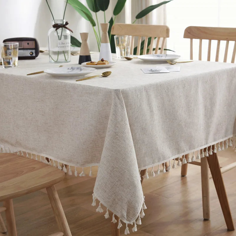 Linen Cotton Tablecloth, Flax Fabric Table Cloth Luxurious Table Cover