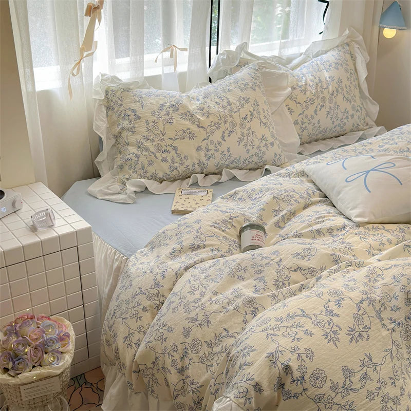 Korean Style Bedding Set with Pillowcase bed sheet Full Size Bed Linen Duvet Cover Set