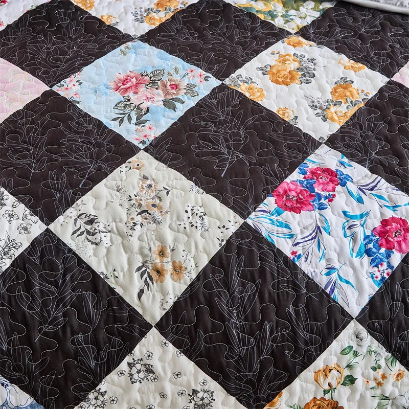 Quilted Bedspread Set,Soft Microfibe Bed Cover+Pillowcase,American Flower Patchwork,Mattress Topper Sheet King cama solteiro