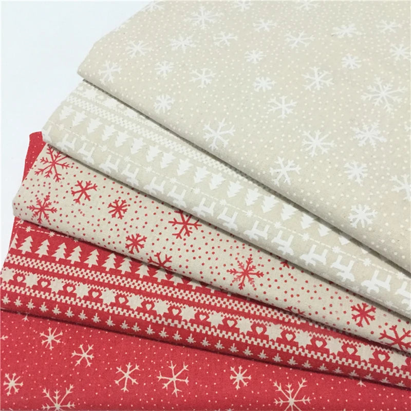 1/3/5M Linen Fabric Christmas Decoration White Snowflake Red Elk Print Linen Cloth Tablecloth Diy Handmade Backdrop