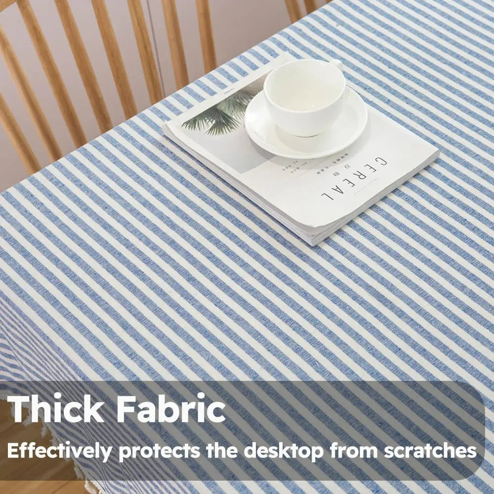 Cotton Linen Table Cloth Stripe Tassel Rectangle Tablecloth Dust-Proof Table Cover for Kitchen Dinning Tabletop Decoration