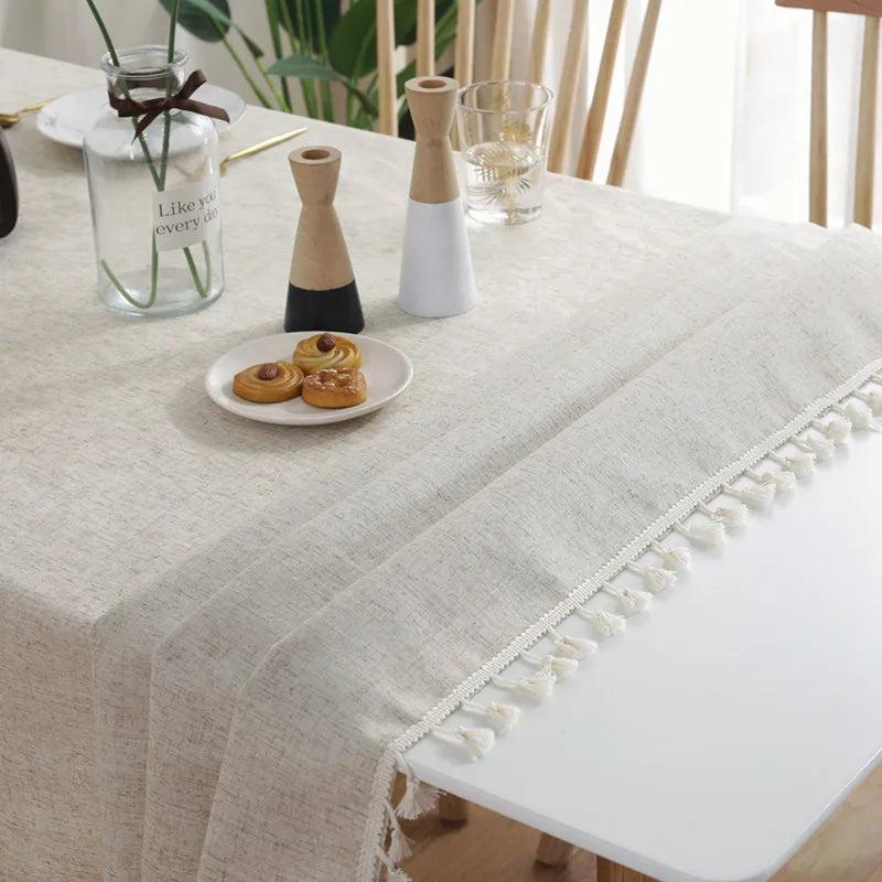 Linen Cotton Tablecloth, Flax Fabric Table Cloth Luxurious Table Cover
