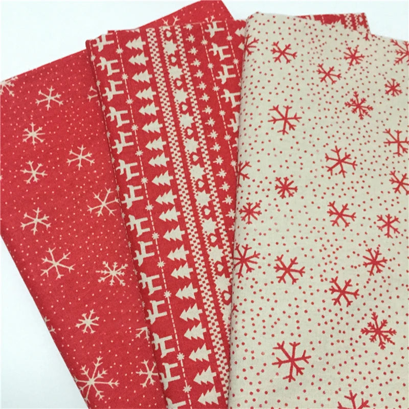 1/3/5M Linen Fabric Christmas Decoration White Snowflake Red Elk Print Linen Cloth Tablecloth Diy Handmade Backdrop