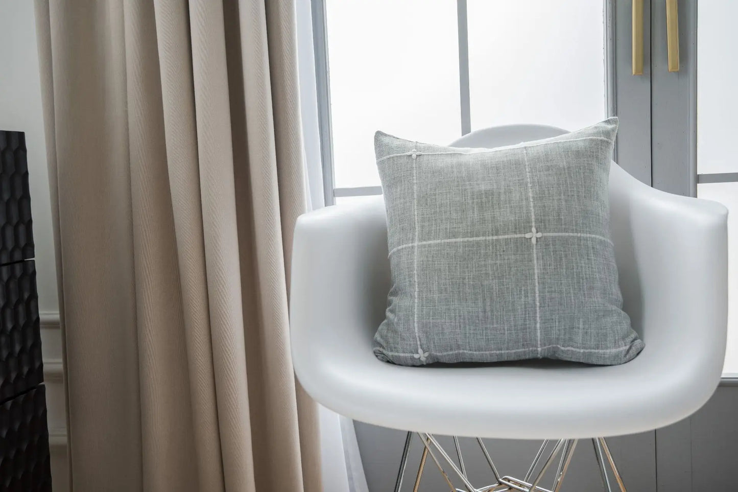 Simple Plaid Cushion Cover Brown Grey Embroidery Stripe Cotton Linen Pillow Cover