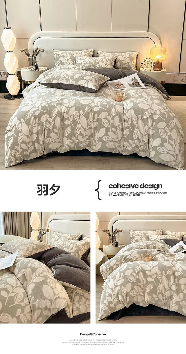 Four-piece Set Autumn and Winter Carved Coral Fleece Warm Quilt Cover Bedding