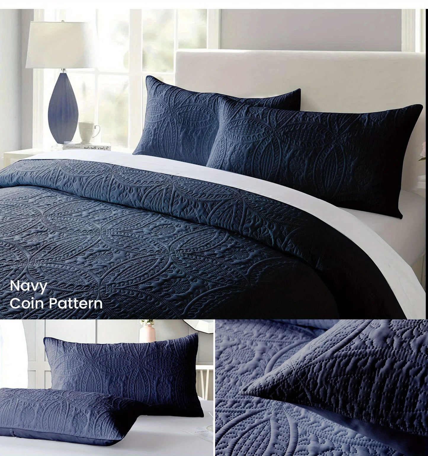 Quilt Bedding Set, Soft Quilt Bedspread Coverlet with Pillow shams, coin Pattern quilt