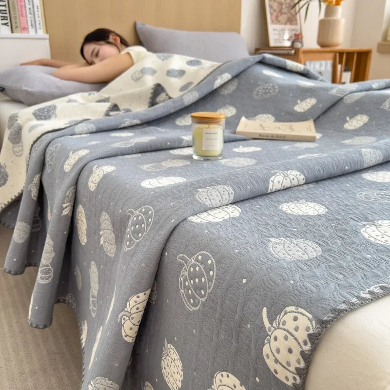 Cotton three-layer yarn towel quilt pure cotton office lunch break blanket sofa cover blanket shawl blanket Xia Liang quilt