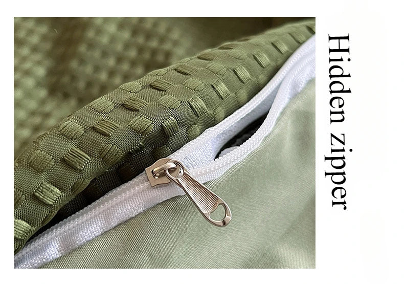 Bedding Set Cotton Waffle Olive Green Quilt Cover Bed Sheet