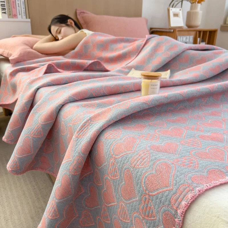 Cotton three-layer yarn towel quilt pure cotton office lunch break blanket sofa cover blanket shawl blanket Xia Liang quilt