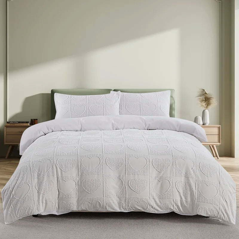 Beige Duvet Cover, Boho Tufted Microfiber Bedding Set.