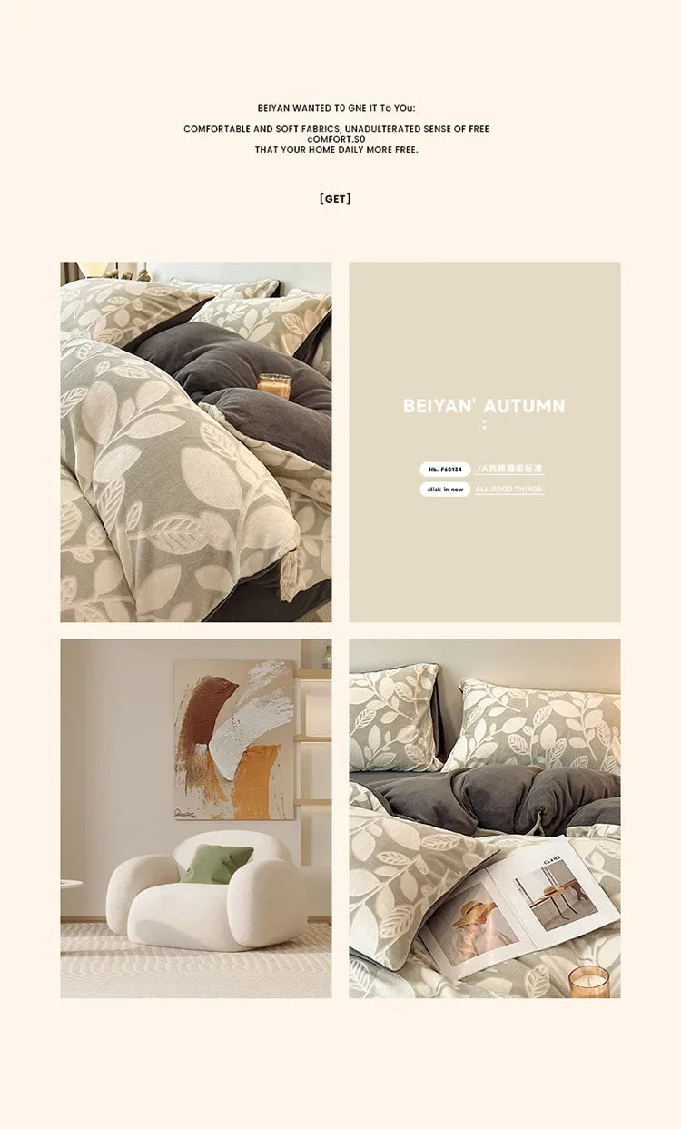 Four-piece Set Autumn and Winter Carved Coral Fleece Warm Quilt Cover Bedding