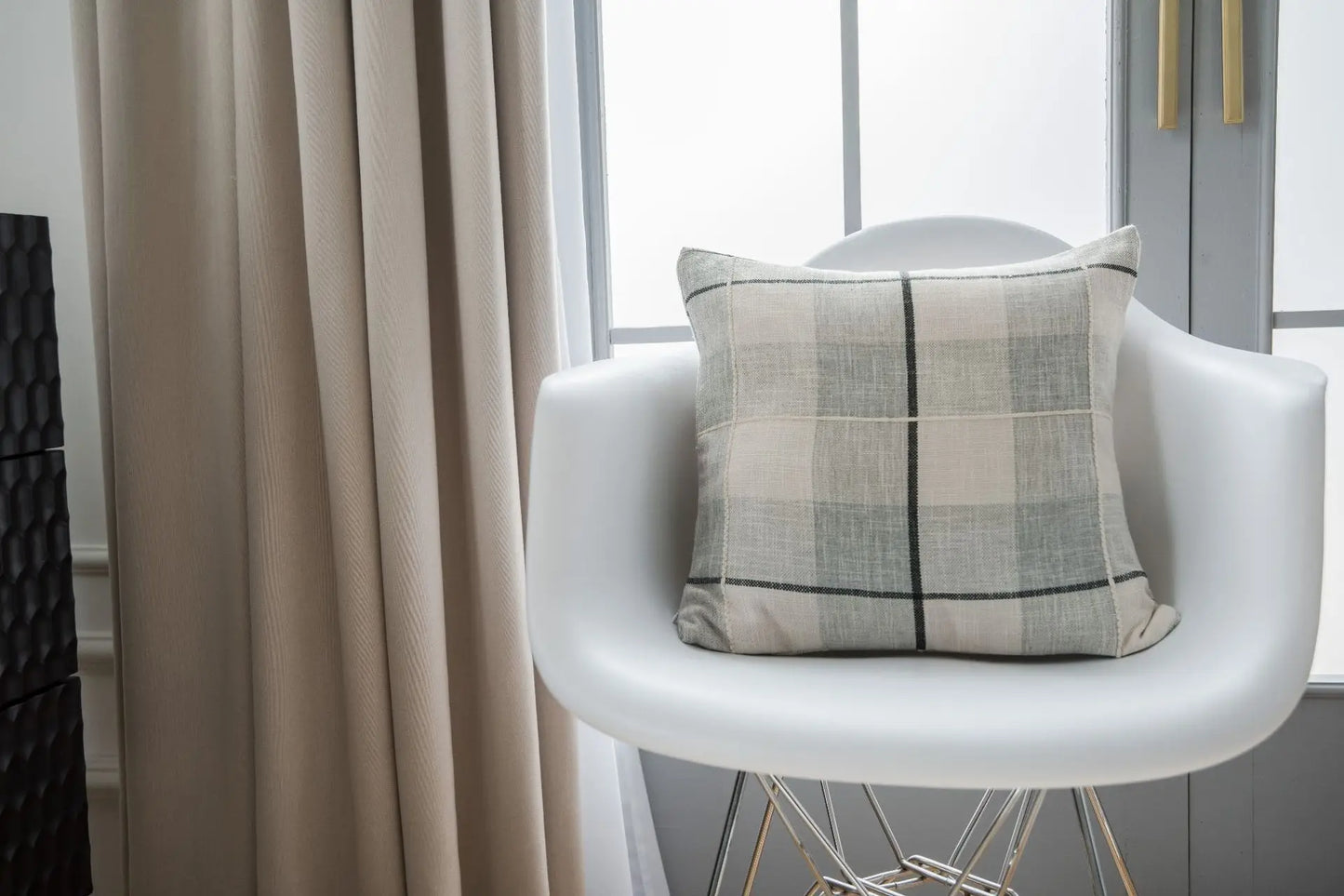 Simple Plaid Cushion Cover Brown Grey Embroidery Stripe Cotton Linen Pillow Cover